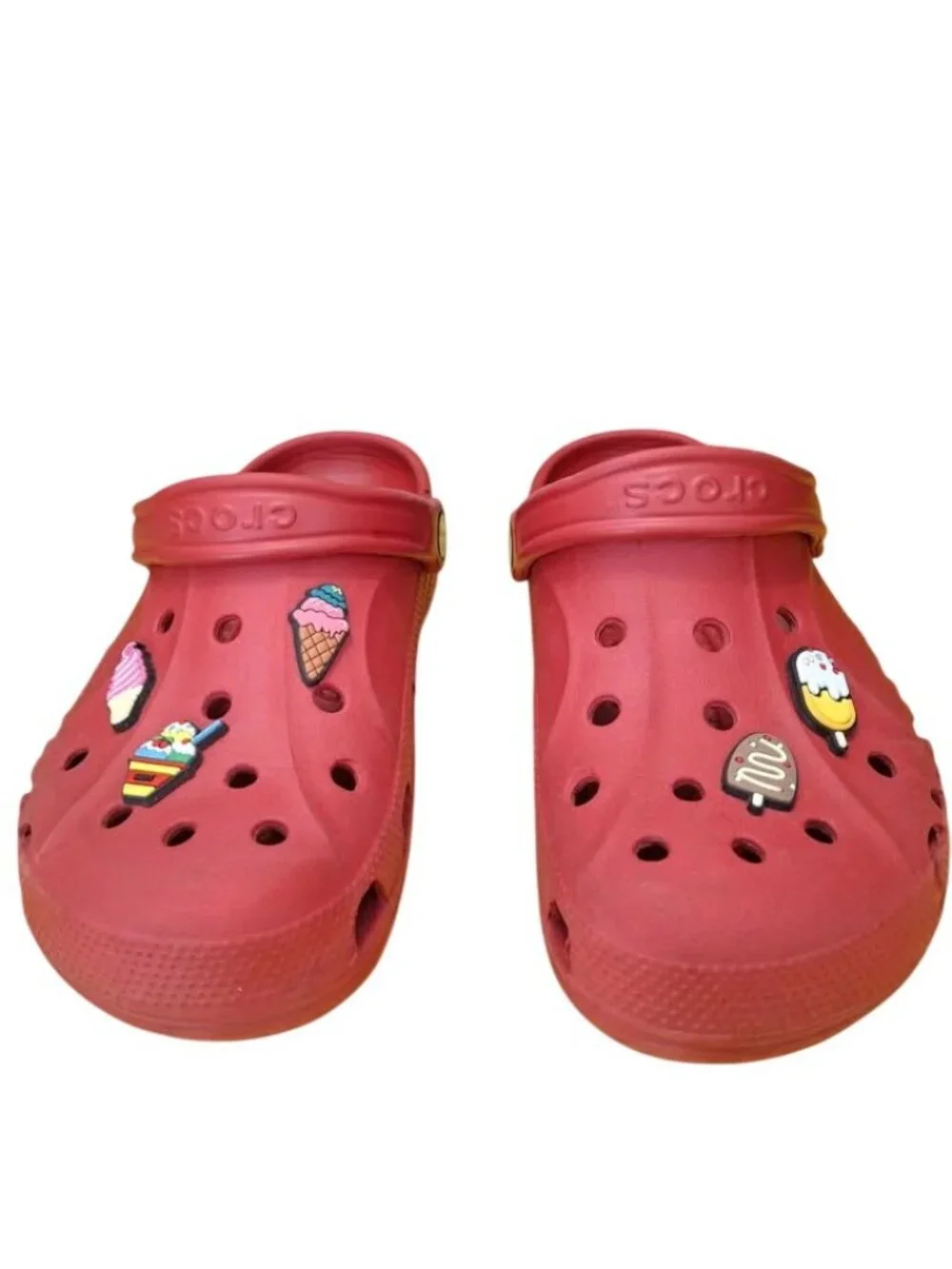 Crocs  Kids Red Clogs With Ice Cream Jibbitz Size 5/7 *SH1